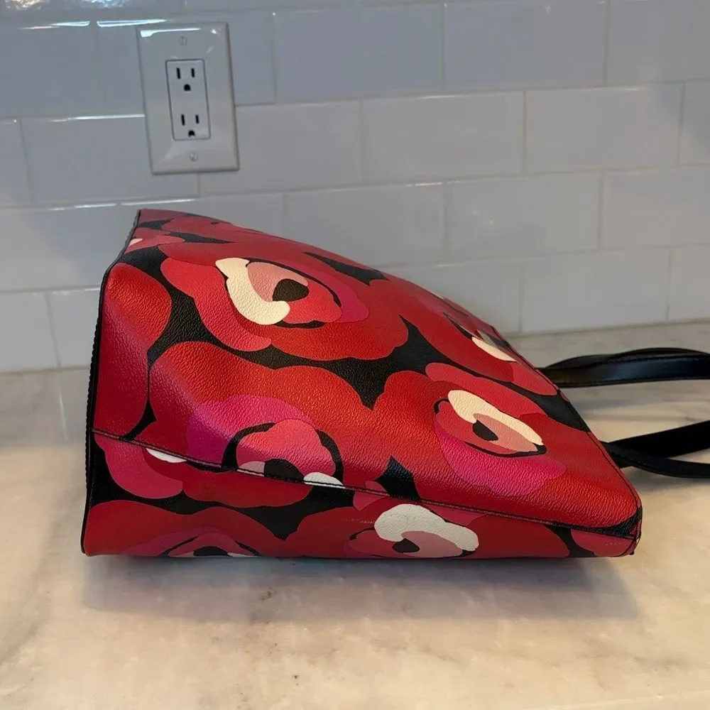 Kate Spade Bag Purse Handbag Leather Ellison Ave Sydney Floral Red XL Tote Bag